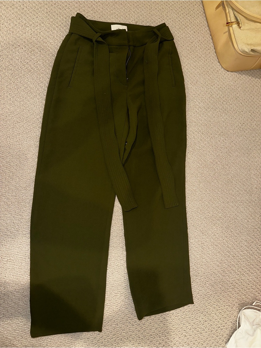 Aritzia Olive High-Rise Tie-Waist Cropped Trousers - Picture 3 of 4